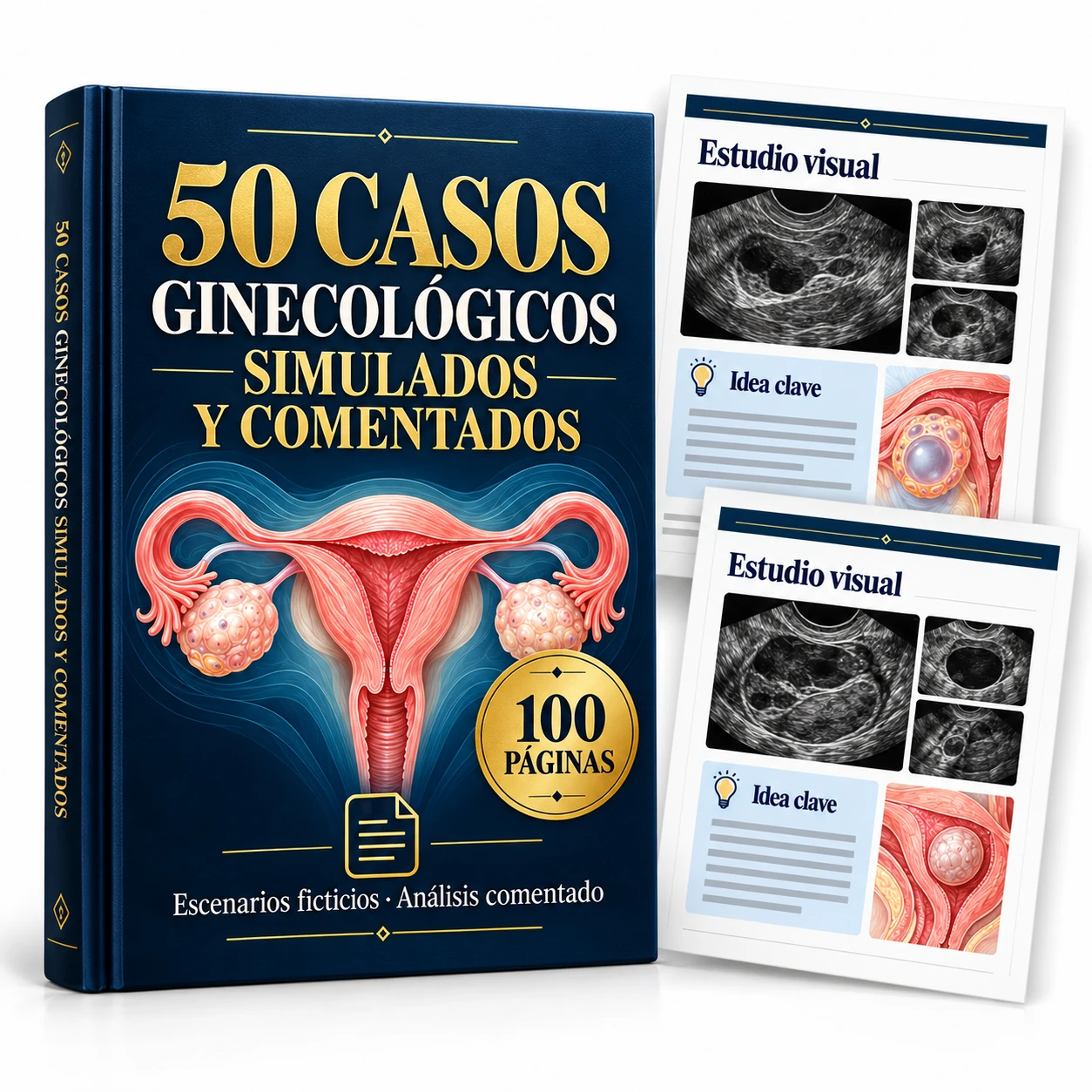 Mockup digital: 50 Casos Simulados y Comentados de Ecografía Ginecológica